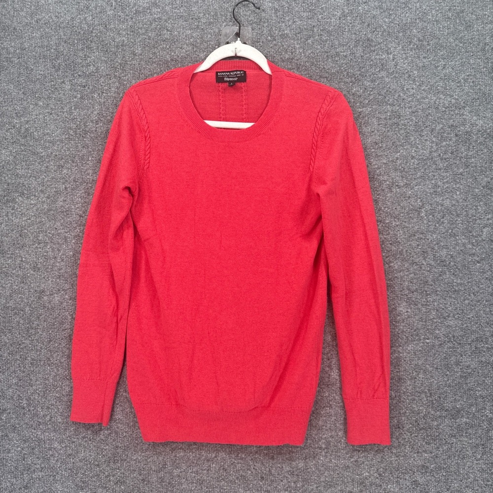 Banana Republic Sweater Womens Large Red Merino Cashmere Filpucci Cable Knit